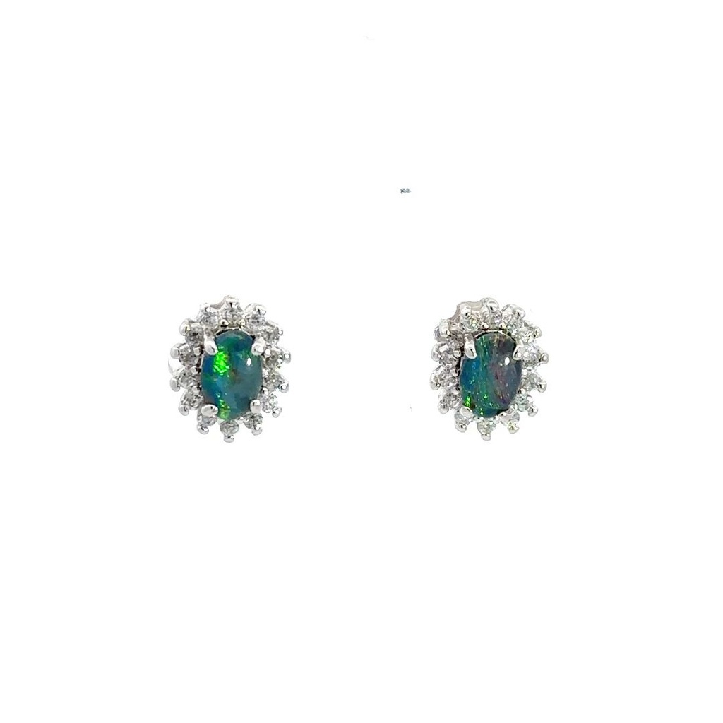 Triplet Opal & Cubic Zirconia Earrings In Sterling Silver