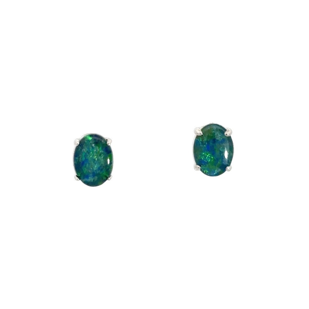 Triplet Opal Stud Earrings In Sterling Silver
