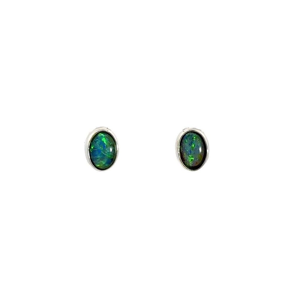 Triplet Opal Stud Earrings In Sterling Silver
