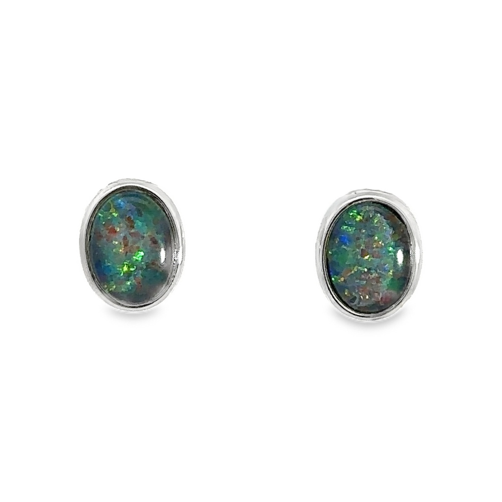 Opal Earrings |Triplet Studs In Sterling Silver