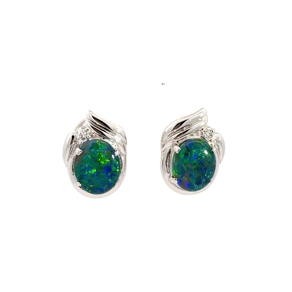 Triplet Opal With CZ Earrings In Sterling Silver