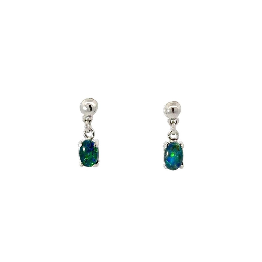 Triplet Opal Drop Earrings In Sterling Silver