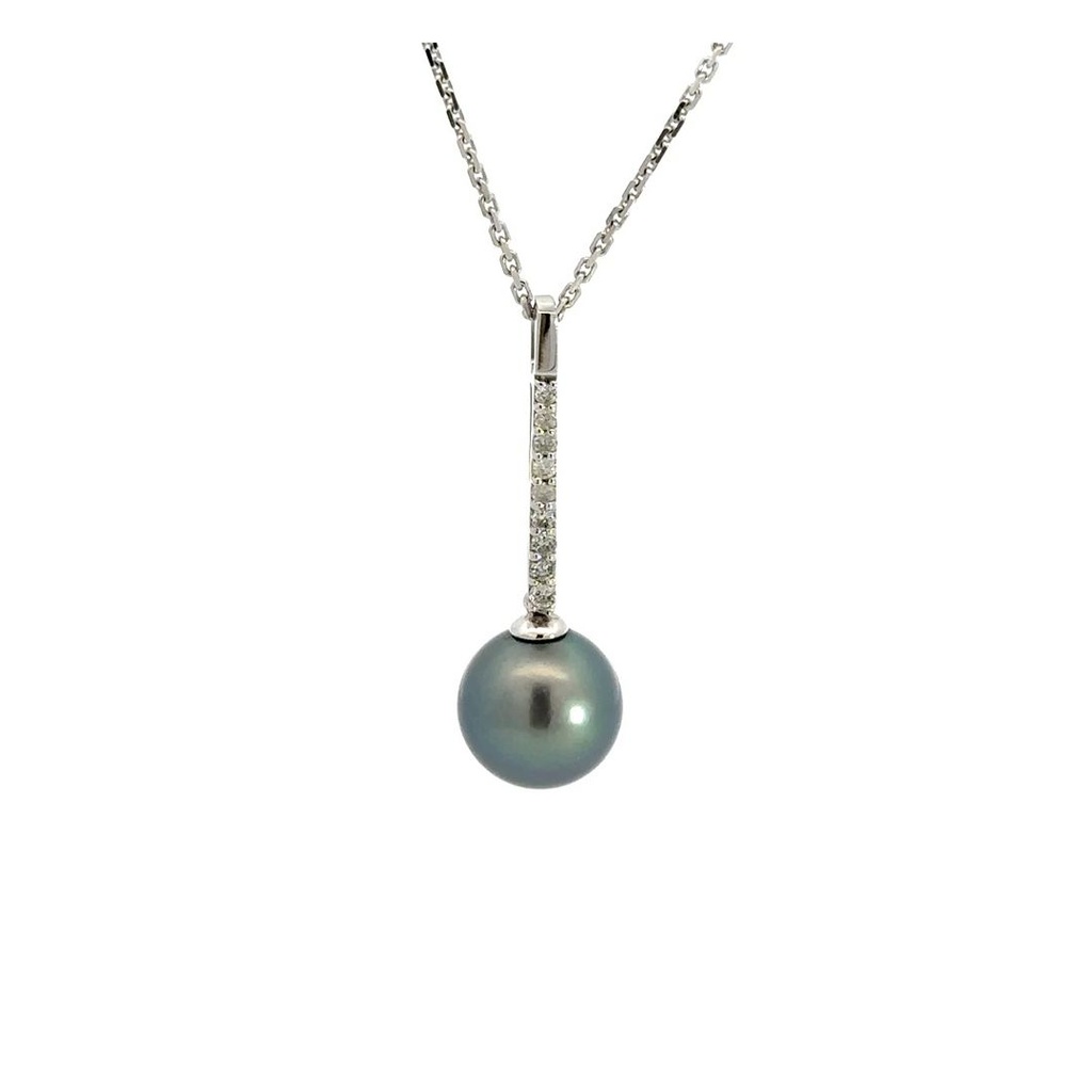 Tahitian Pearl & Diamond Pendant In 18k White Gold