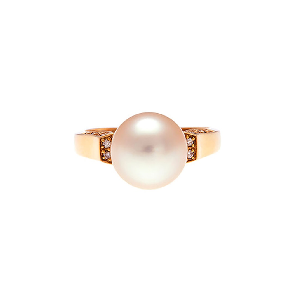 South Sea Pearl & Diamond Ring In 18k Yellow Gold