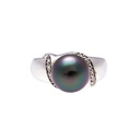 Tahitian Pearl & Pave Diamond Ring In 18K WG