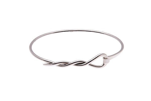 Silver Bangle With Twisted Hook Clasp