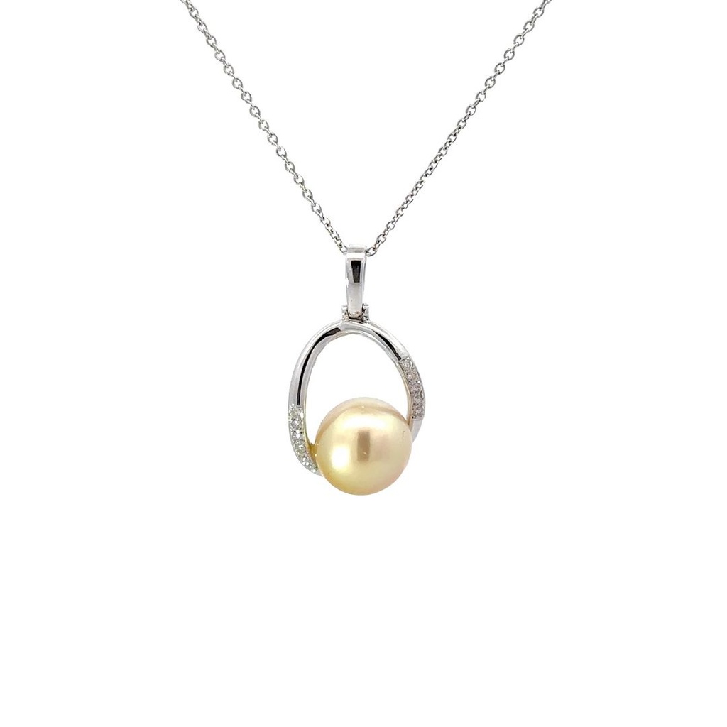 South Sea Pearl & Diamond Pendant In 18K White Gold