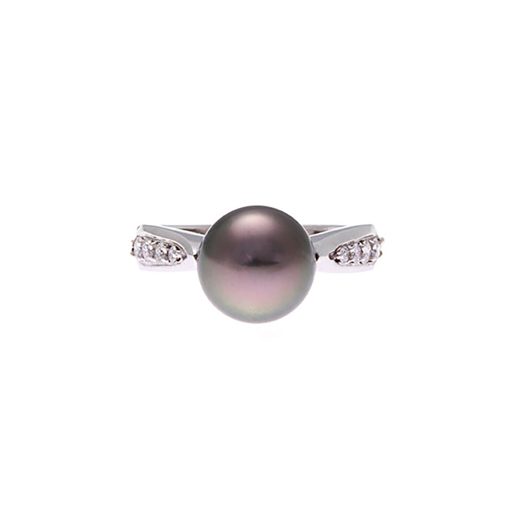 Tahitian Pearl & Diamond Ring In 18ct White Gold