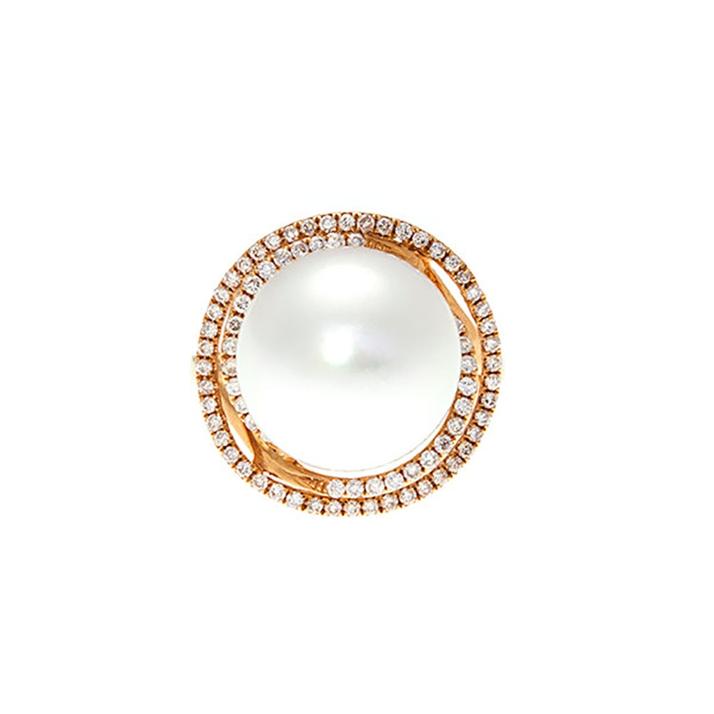 South Sea Pearl & Diamond Halo Ring In 18K