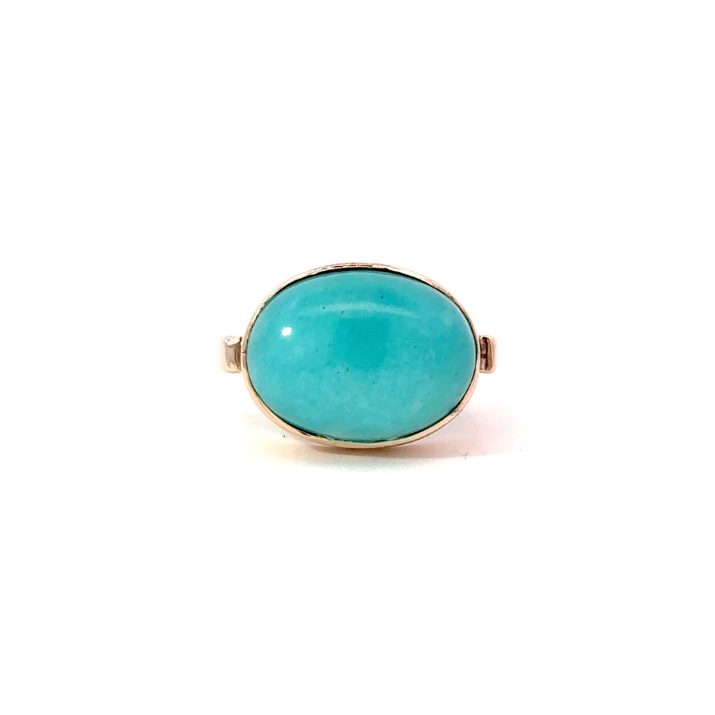 Amazonite Cabochon Ring In 9ct Rose Gold