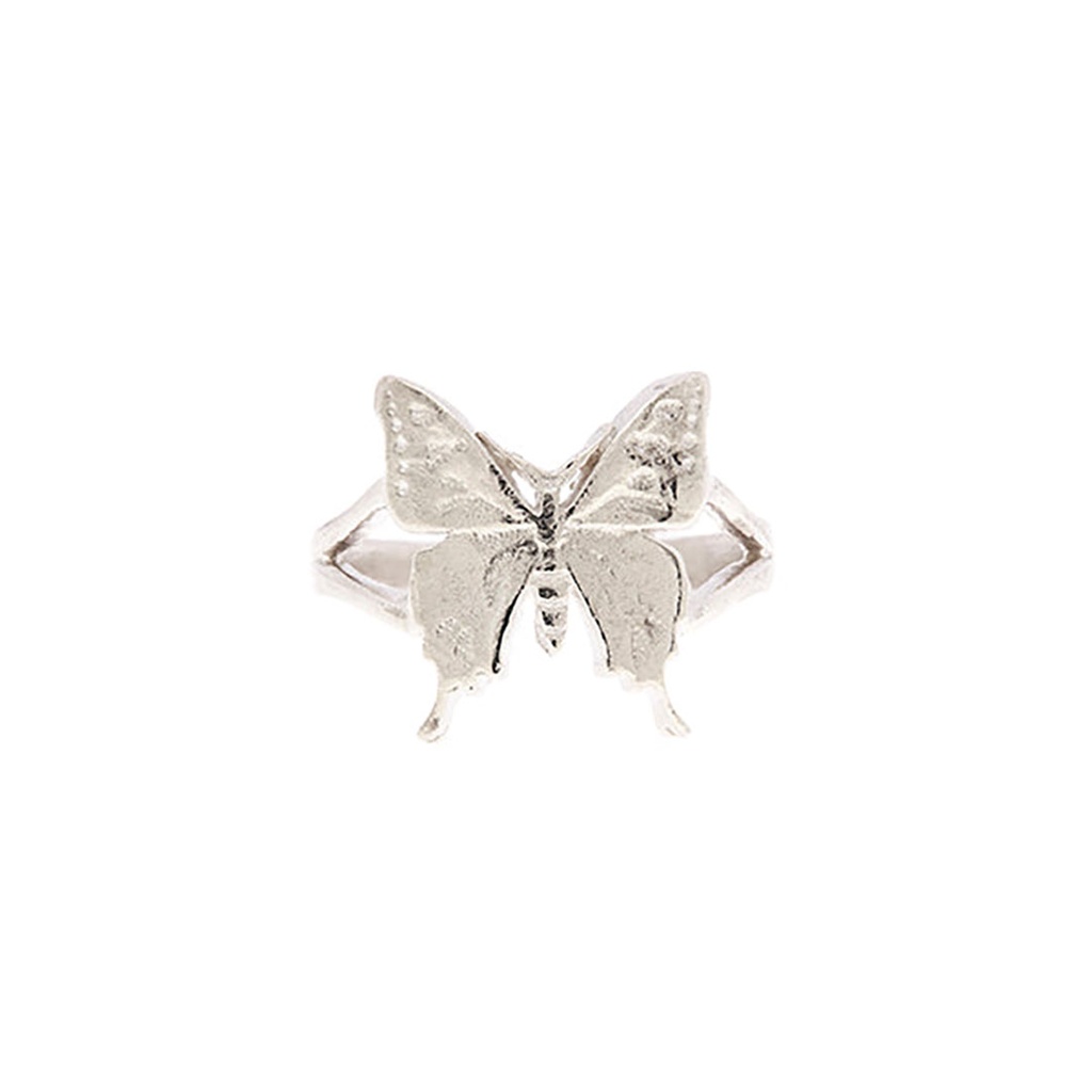 Silver Purple Spotted Swallowtail Butterfly Ring