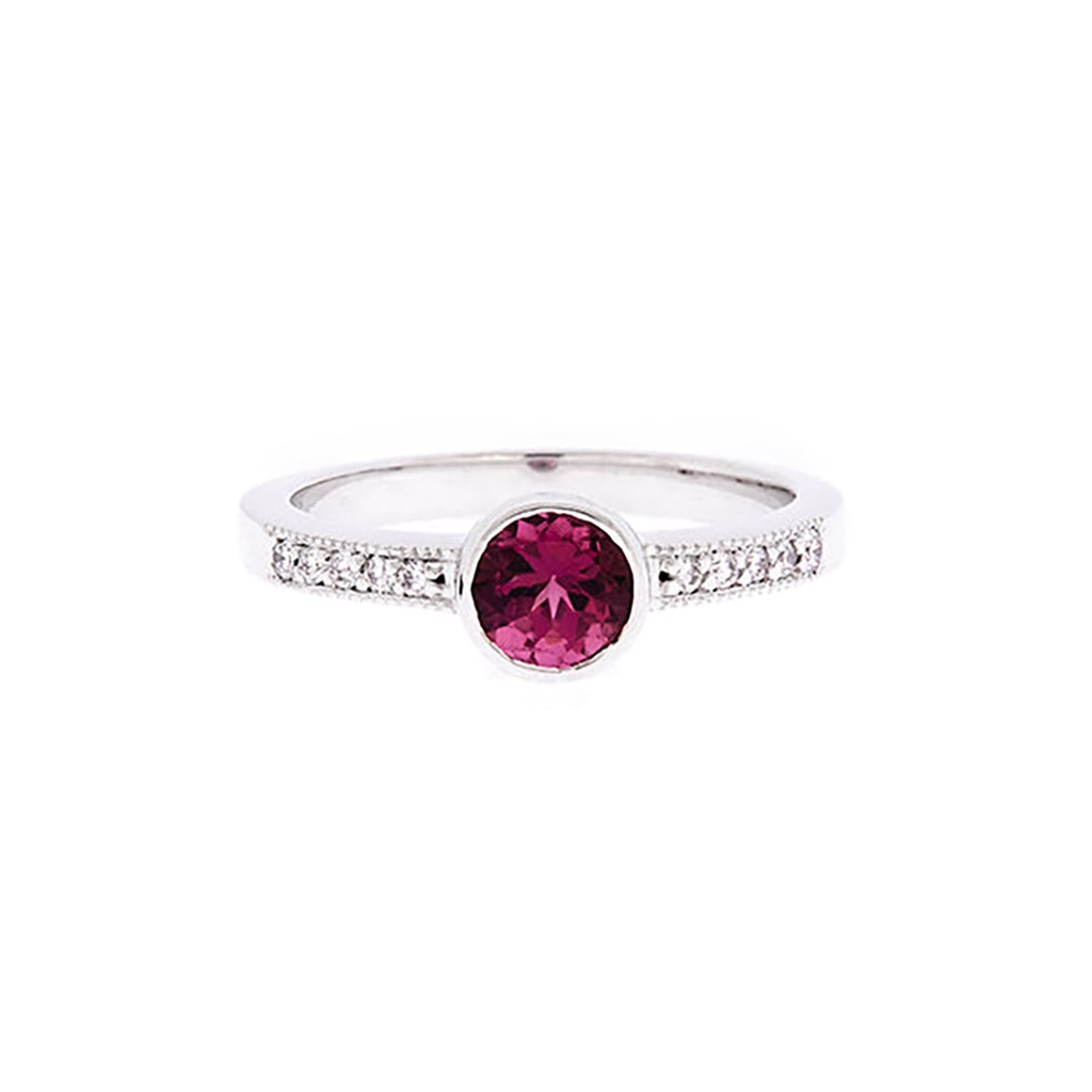 Tourmaline & Diamond Ring In 18K White Gold