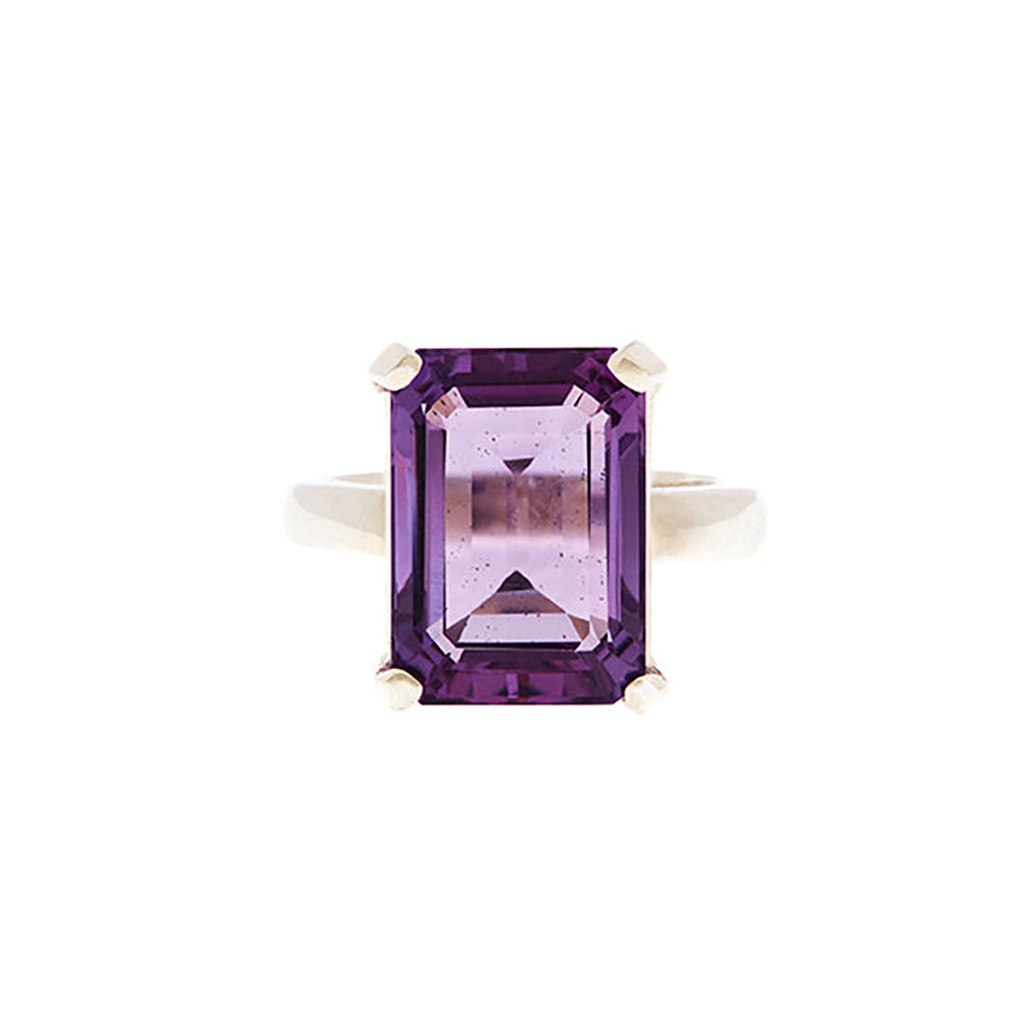 Silver Emerald Cut 14x10mm Dark Amethyst Ring