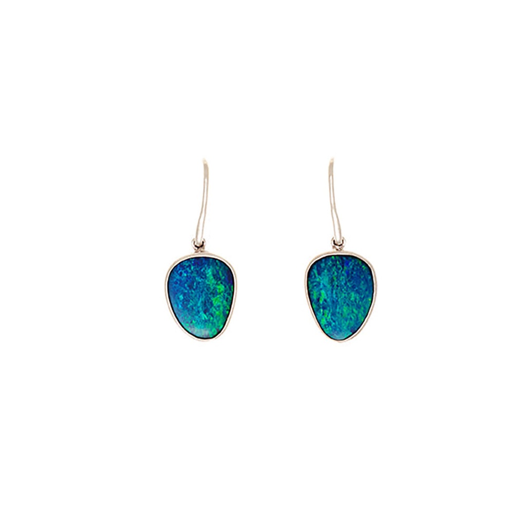 Silver Blue And Green Opal Doublet Earrings