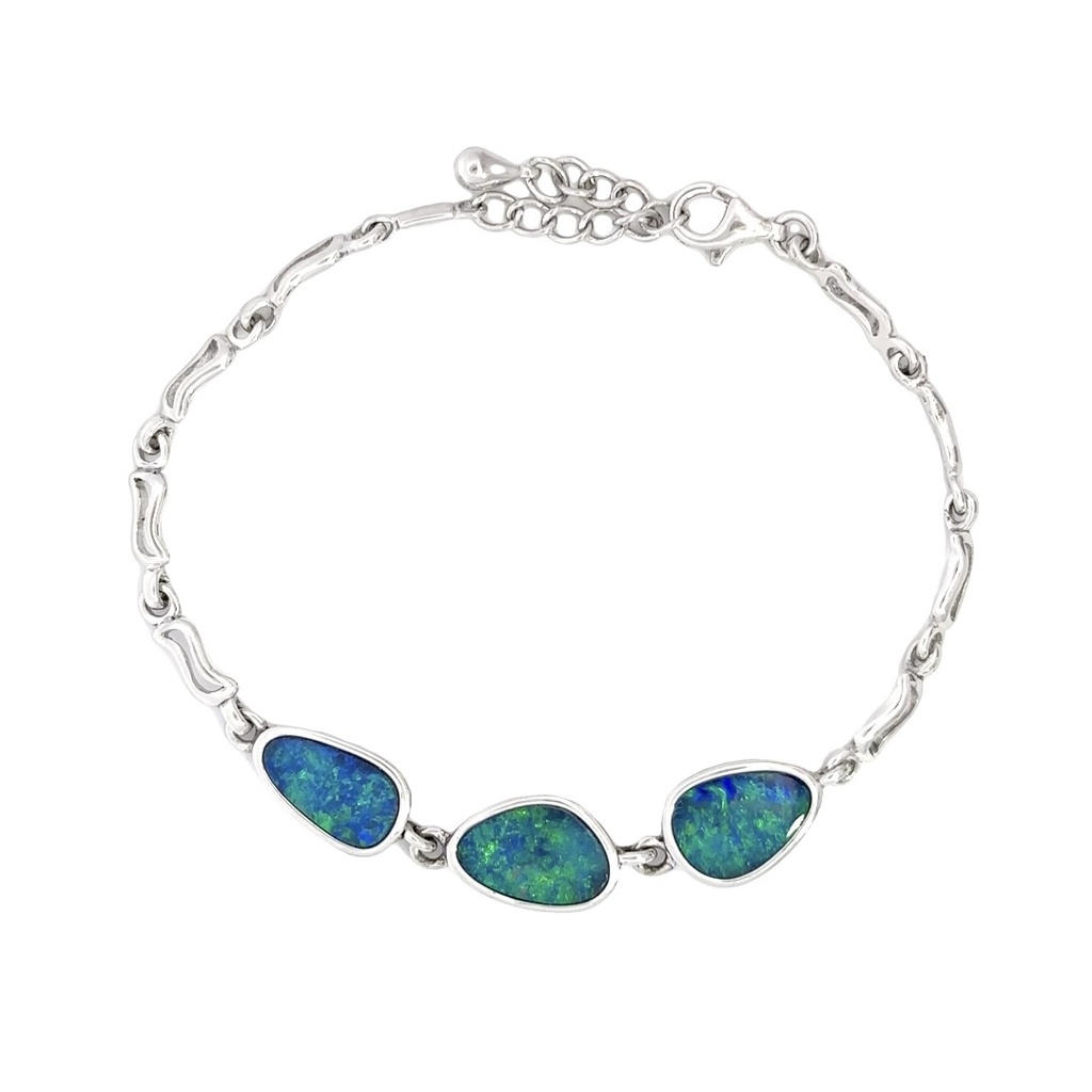 Green & Blue Doublet Opal Bracelet in Sterling Silver
