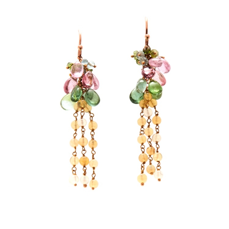 Tourmaline & Opal Earrings In 18ct Rose Gold