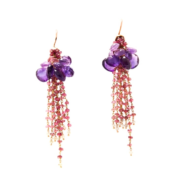 Amethyst Tourmaline Diamond Earrings | 18K Rose Gold