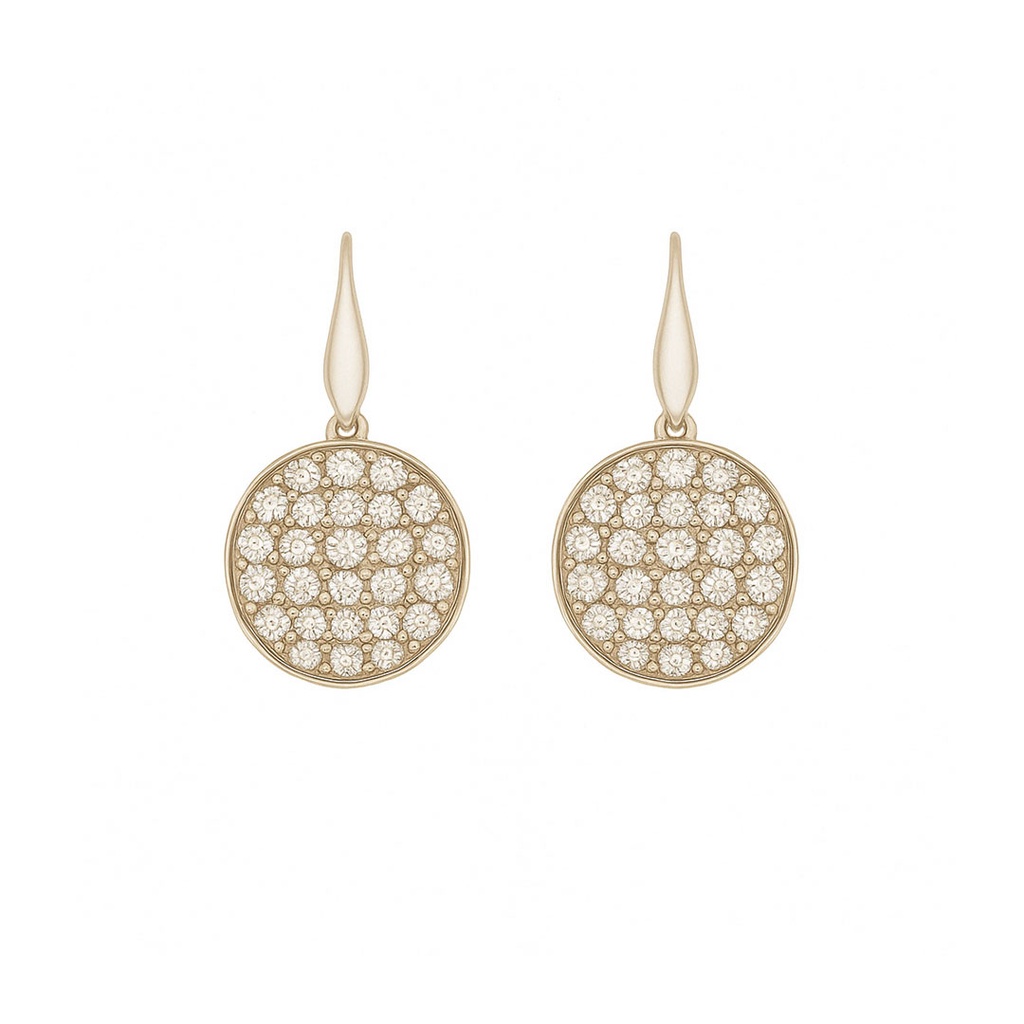 Pave Diamond Coin Earrings In 18K White Gold