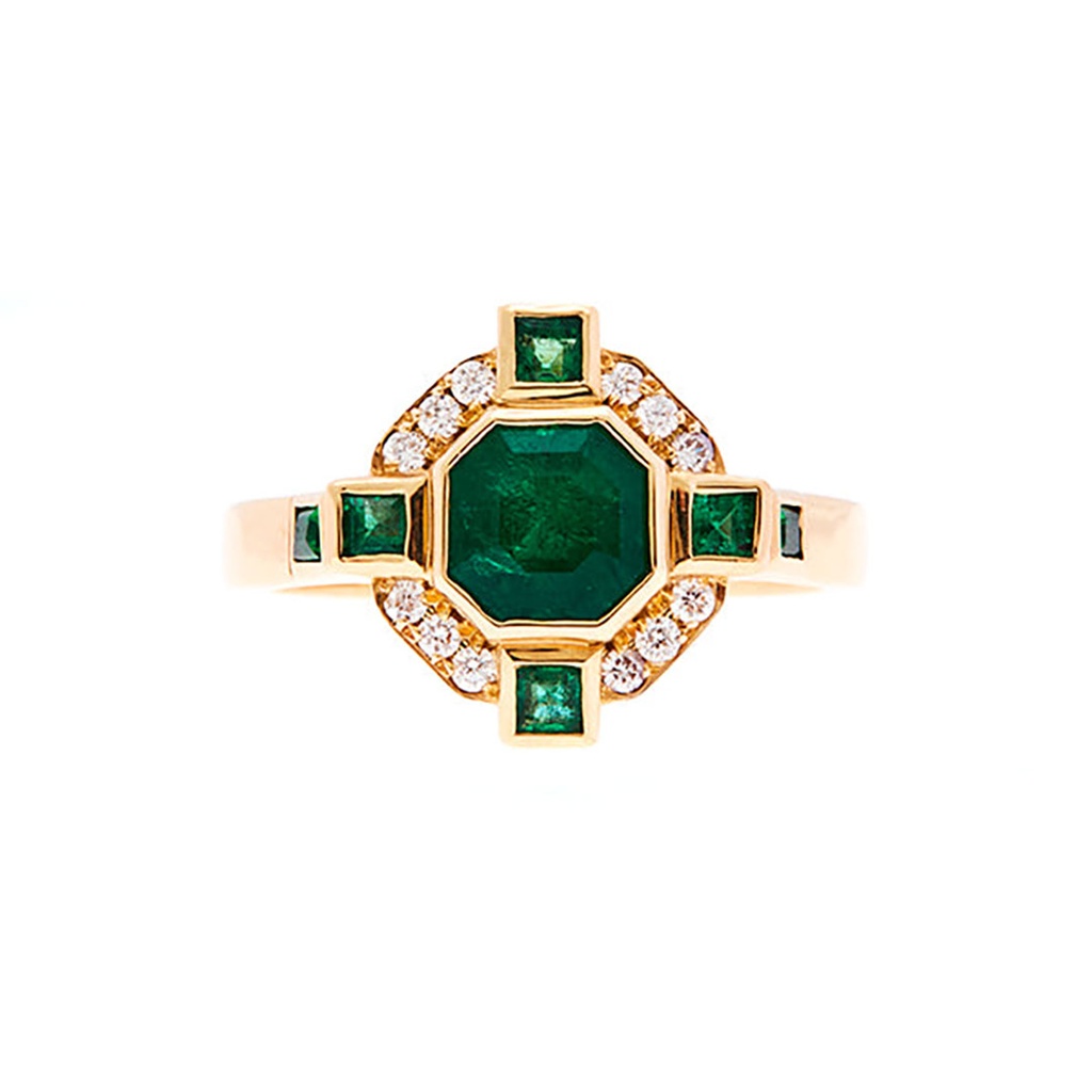 Emerald & Diamond Ring In 18ct Yellow Gold