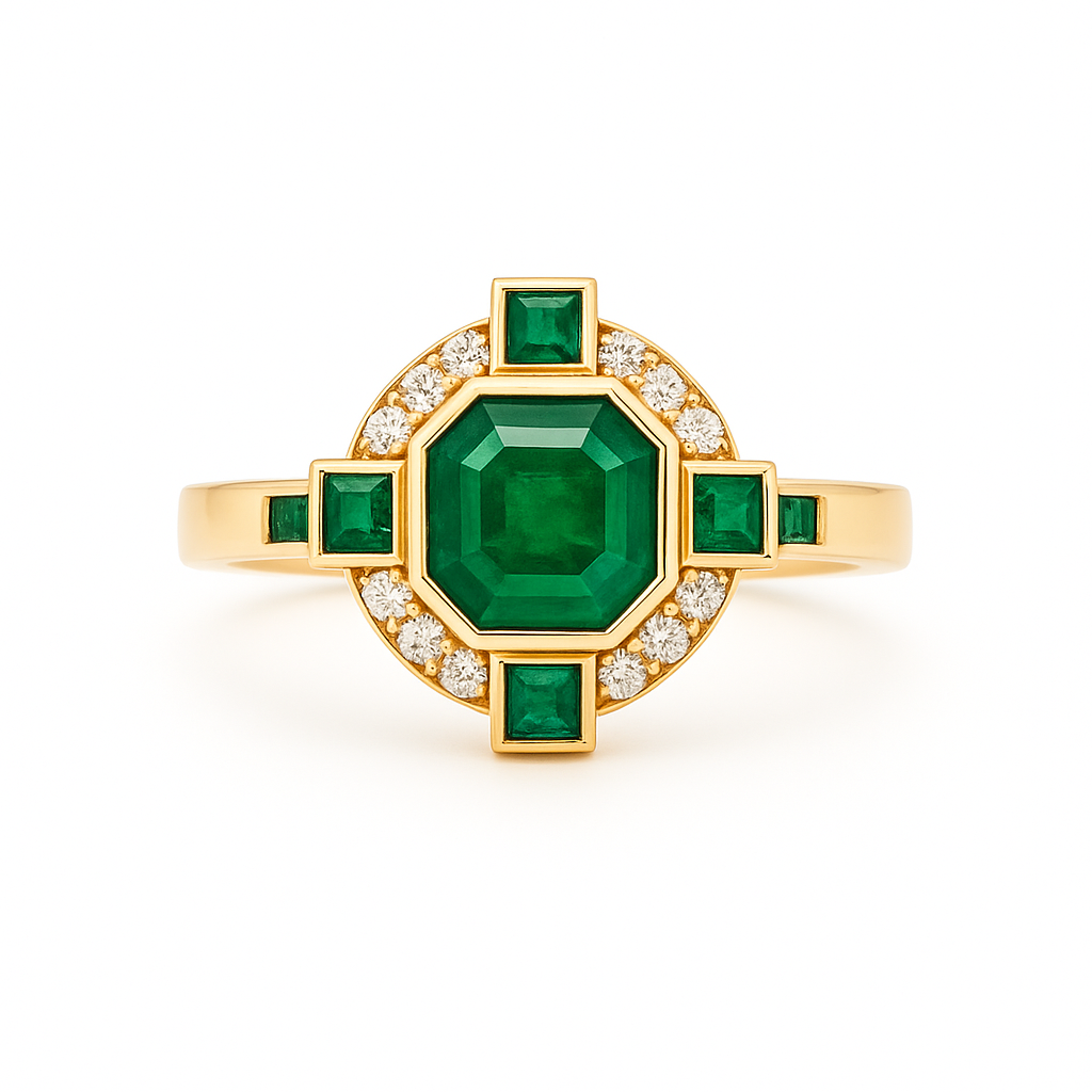 Emerald & Diamond Ring In 18ct Yellow Gold
