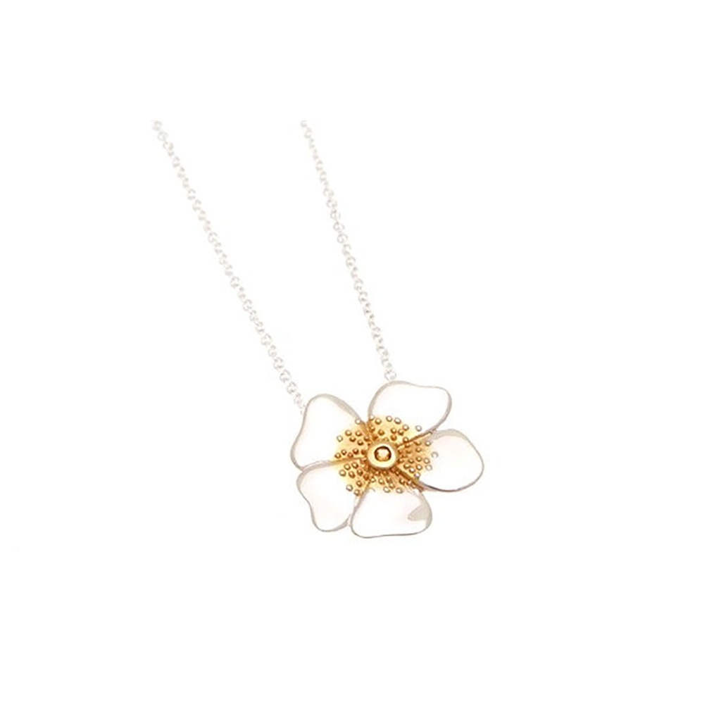 Sterling Silver Necklace With Daisy & Citrine Pendant