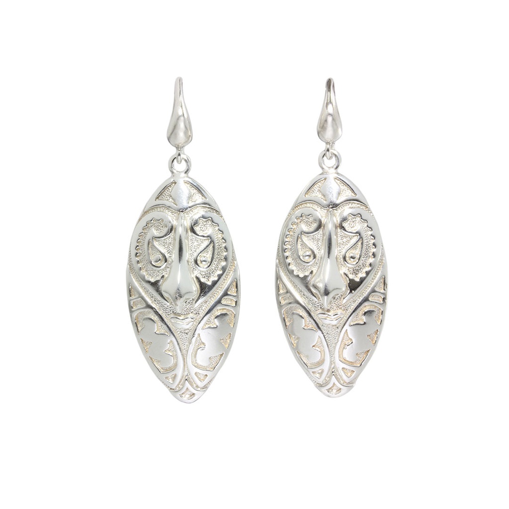 Silver Carved Sepik Mask Earrings