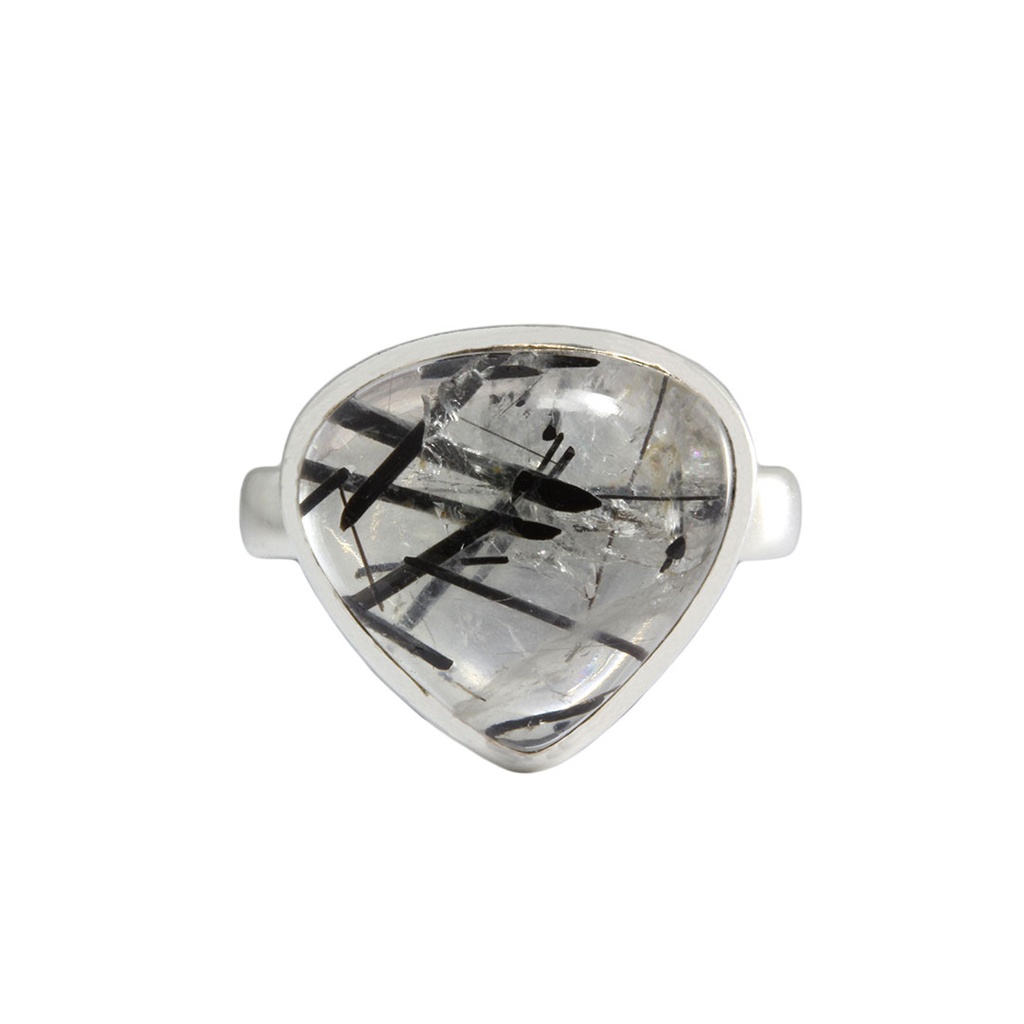 Silver Triangular Rutilated Quartz Ring