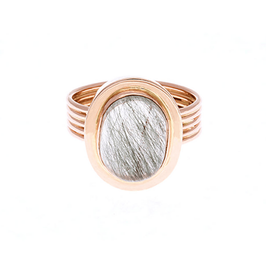 Green Rutilated Quartz Ring In 18ct Rose Gold