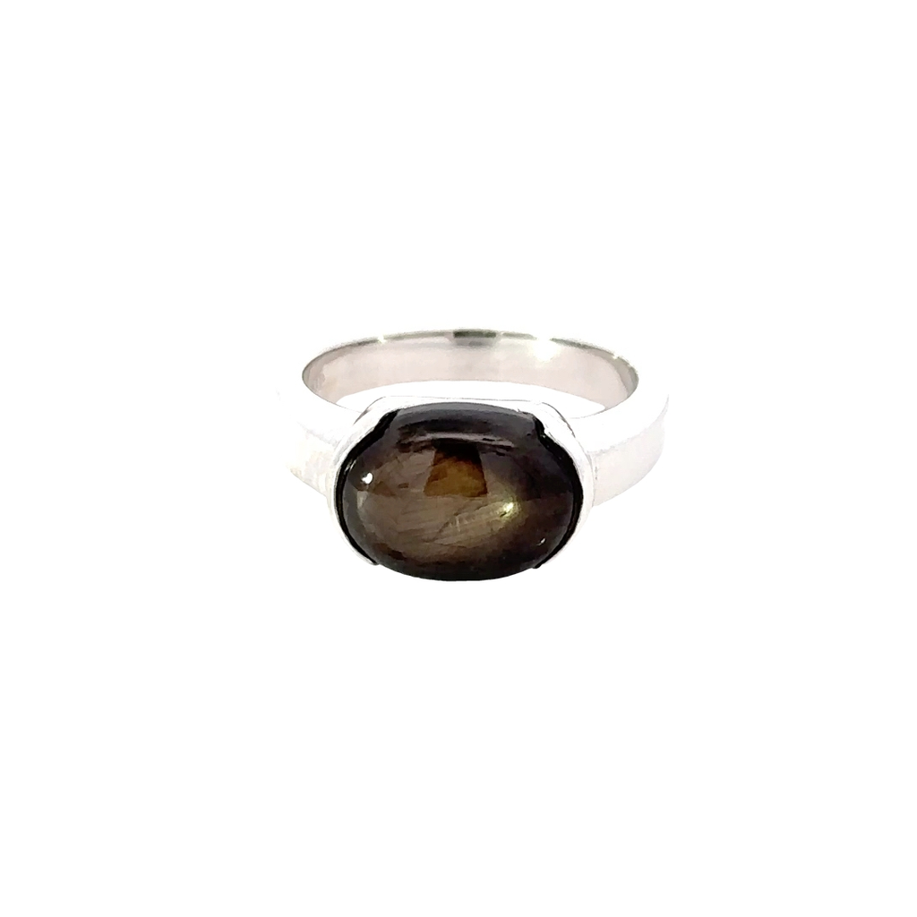 Golden Sheen Sapphire 9K White Gold Ring