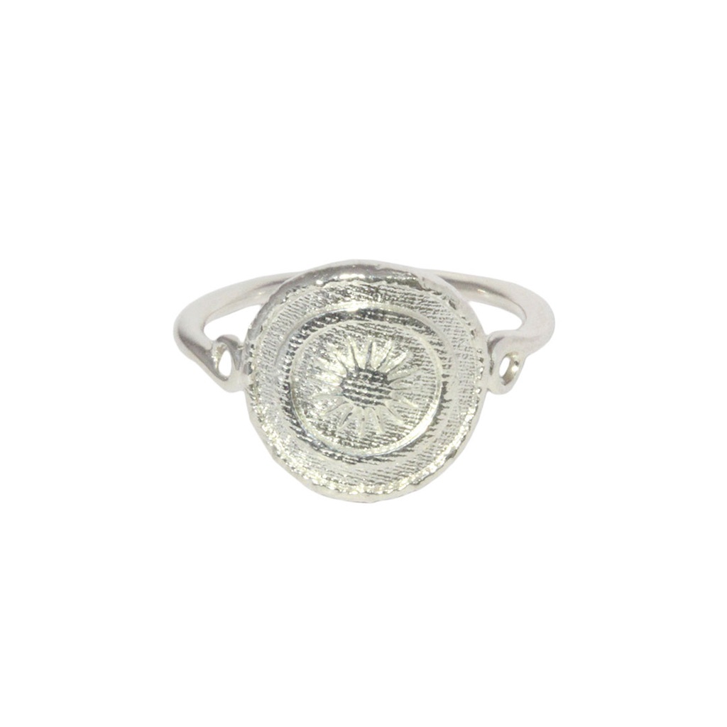 Silver Ring With Woven Finish And Starburst