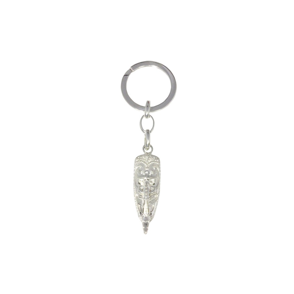 Silver Key Ring With Detailed Tribal Mask From PNG
