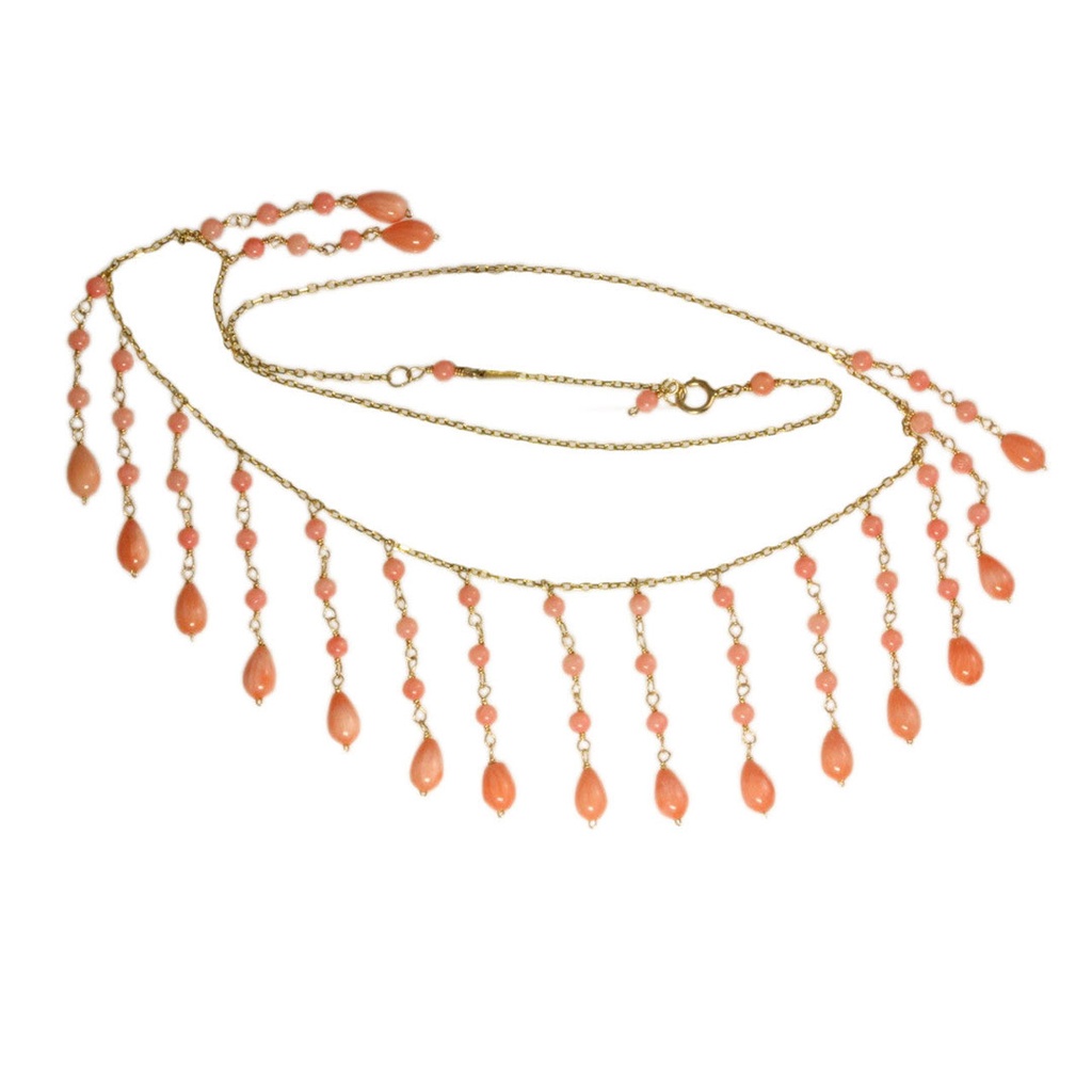 Coral Drop Necklace In 14ct Yellow Gold