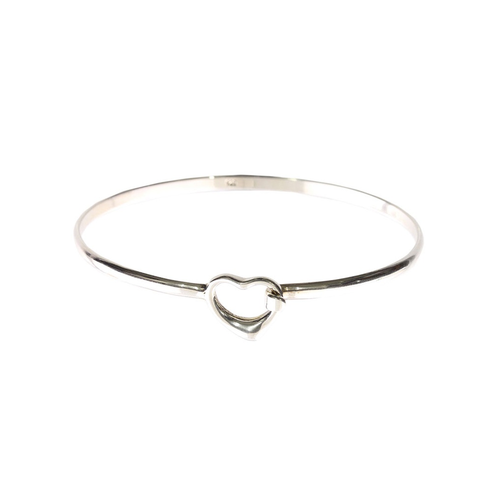 Silver Bangle With The Outline Of A Heart Clasp