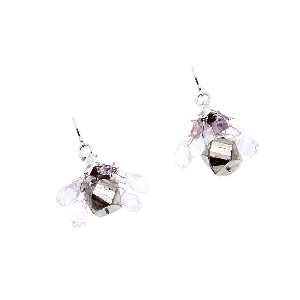 Pyrite, Spinel & Beryl Earrings | 9ct White Gold