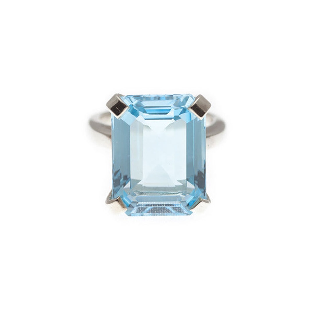 Silver Emerald Cut Sky Blue Topaz Ring