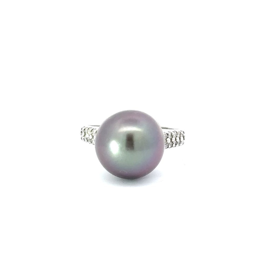 Tahitian Pearl & Diamond Ring In 14K White Gold