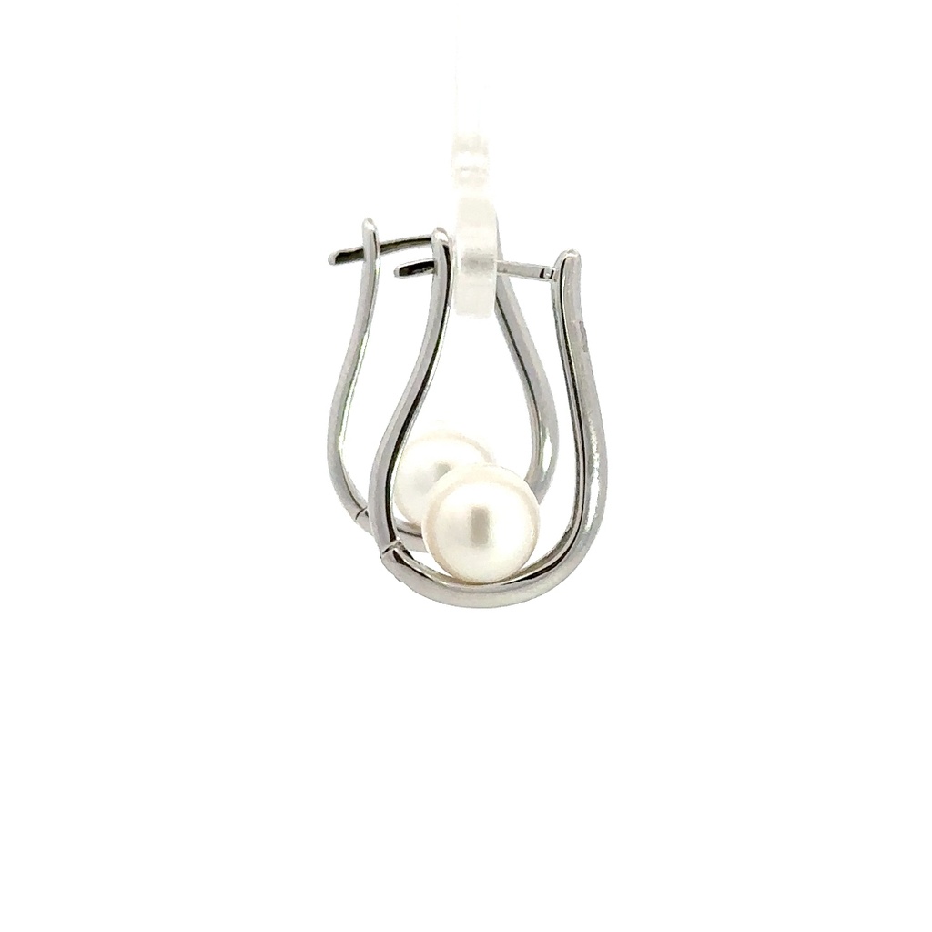 Pearl in U-shape Hoop Setting In Sterling Silver
