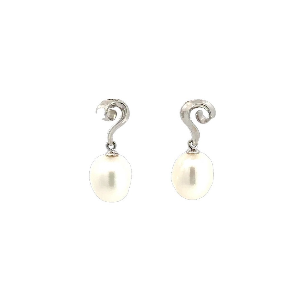 Pearl With Twist Stud Earrings In Sterling Silver