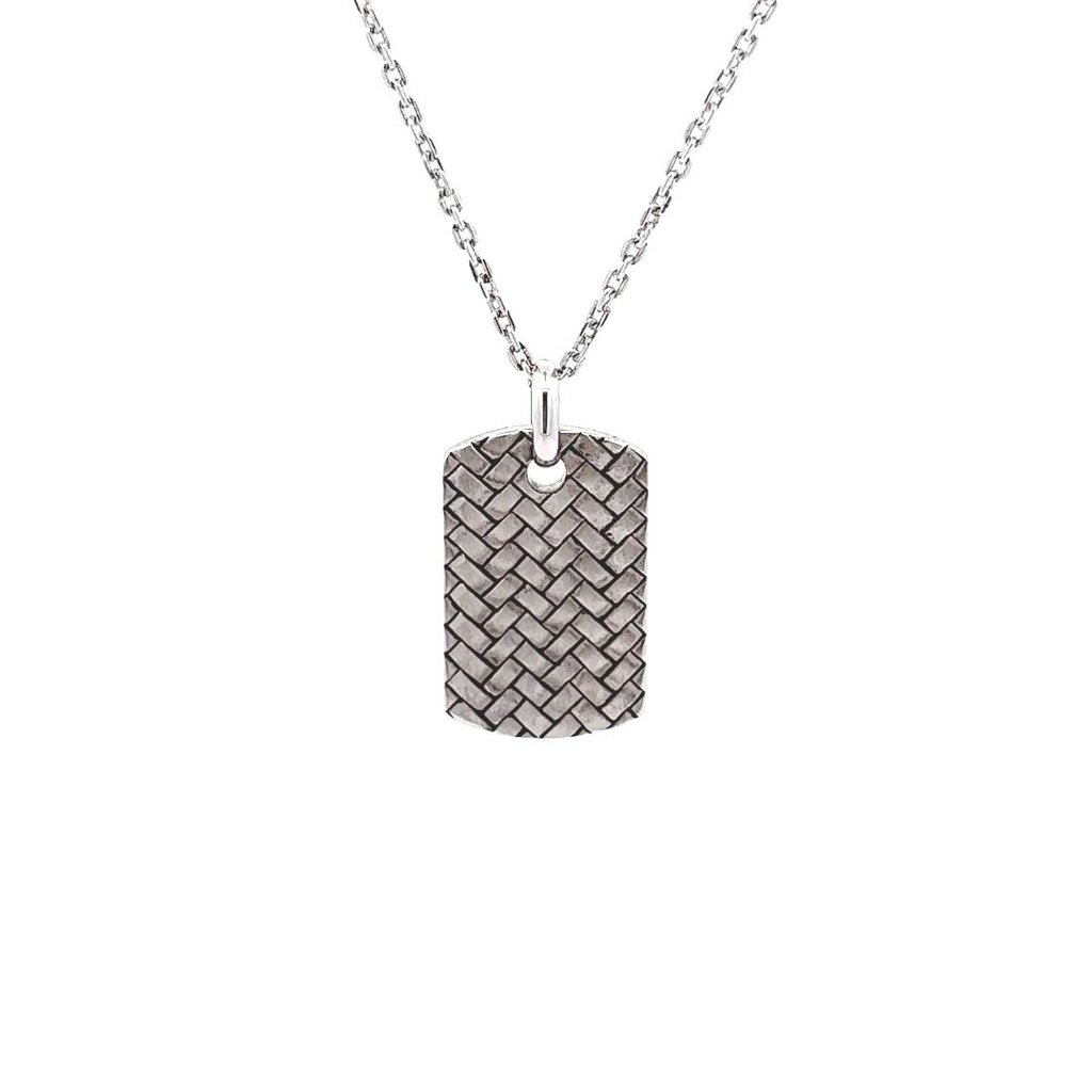 Sleek Sterling: Herringbone Dog Tag For Men