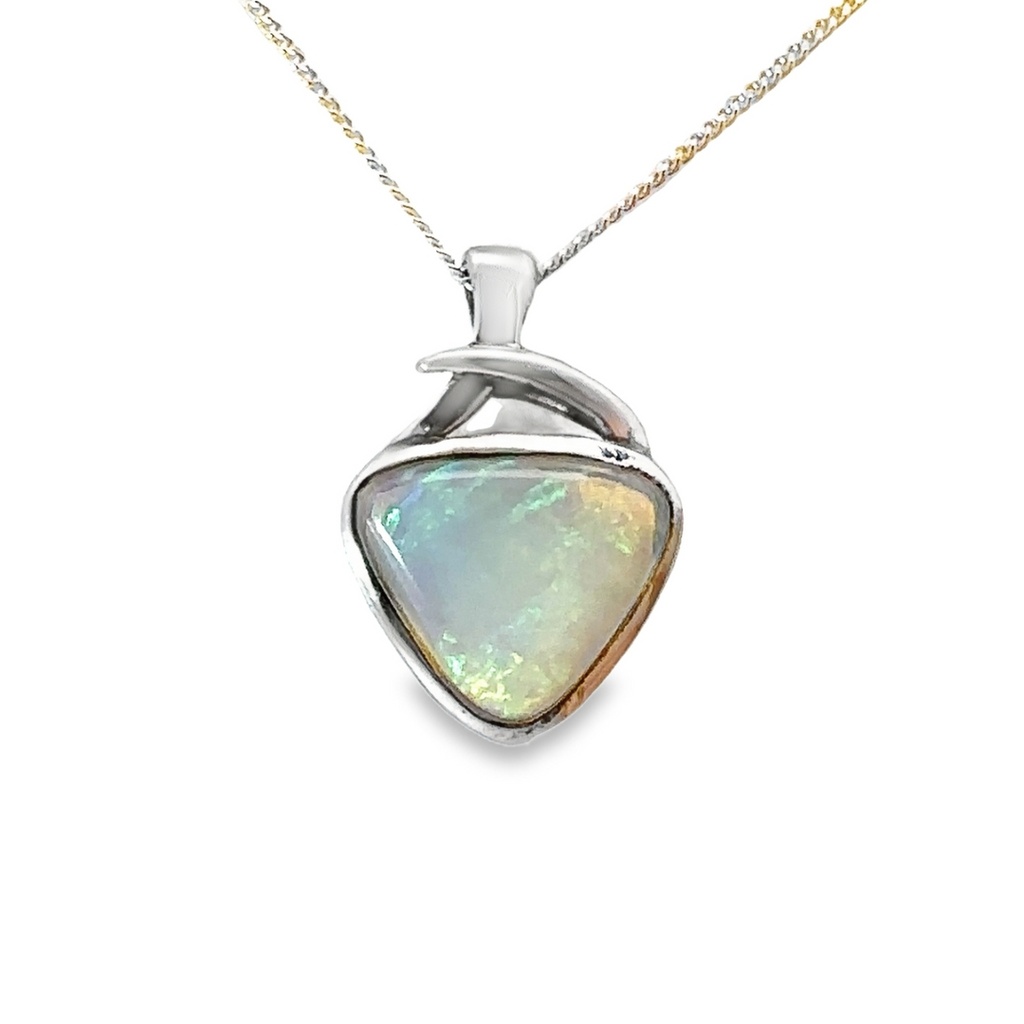 Solid White Opal Pendant In Sterling Silver