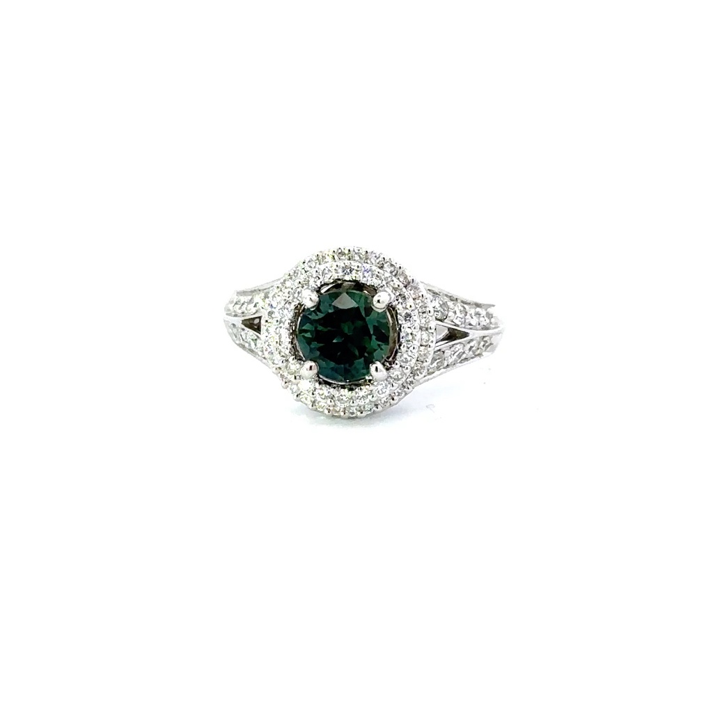 Green Sapphire & Diamond Ring In 18K White Gold