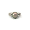 Tahitian Pearl & Diamond Ring In 14K White Gold