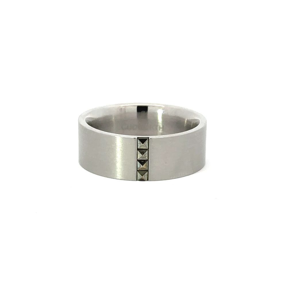 Ring | Men's Satin Stainless Steel Ring & Pyrite Detail