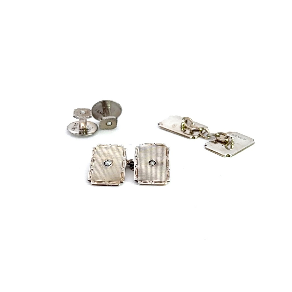 Pearl Dress Studs & Cufflink Set In Sterling Silver