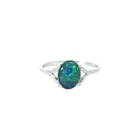 Silver Triplet Opal Ring With Blue & Green Colours