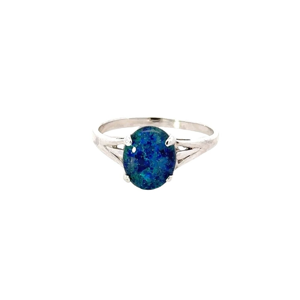 Silver Triplet Opal Ring With Blues & Greens