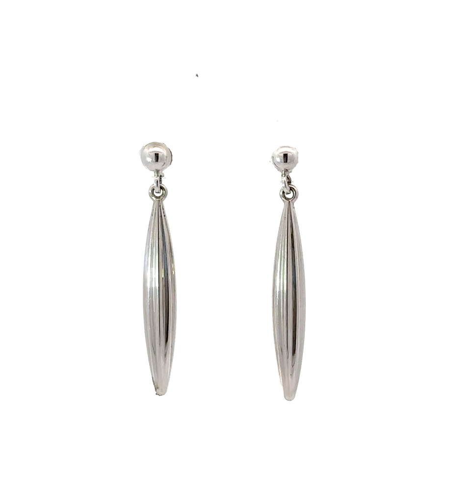 Ball Stud With Fluted Pod Shaped Drop In 9K White Gold