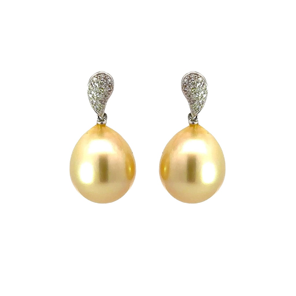 Golden South Sea Pearls & Pave Diamond Stud