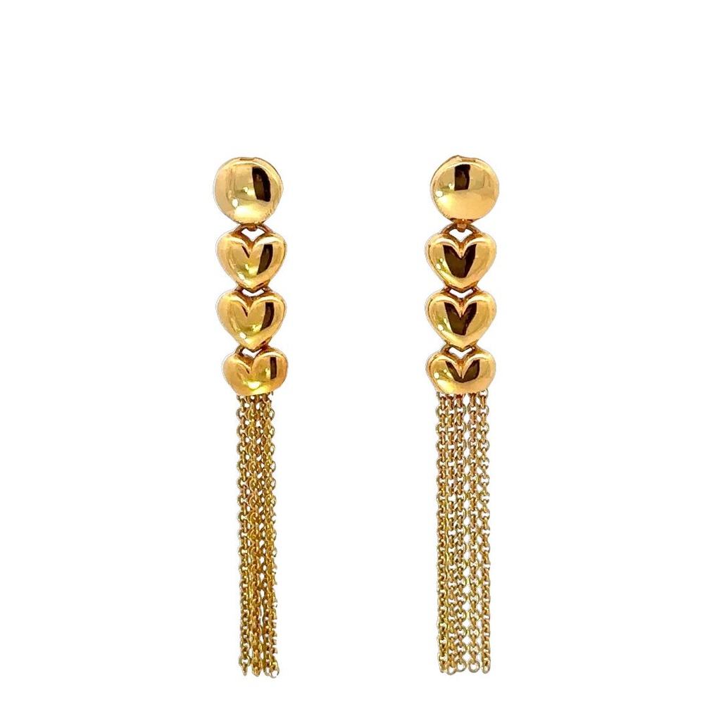 Heart Tassel Earrings In 18K Yellow Gold