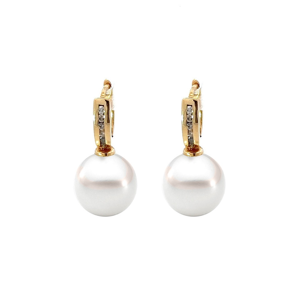 Freshwater Pearl &Diamond Hoop Earrings | 14ct